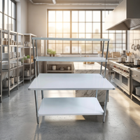 Table de travail en acier inoxydable économique pour cuisine commerciale OEM ODM, certifiée NSF, robuste, à 2 niveaux, avec revêtement ignifuge