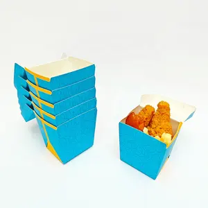 Caixa de papel descartável para frango e hambúrguer, frango e batatas fritas personalizadas, caixa de fast food com tampa