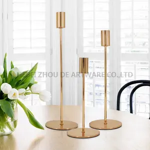 Wholesale Single Head Candle Holder Black Candelabra Plated Gold Metal Candlestick Stand For Wedding Dining Table