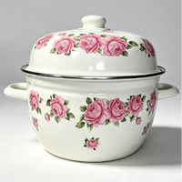 Grande cocotte vapeur classique écologique en émail avec couvercle en émail, résistante à la chaleur, facile à nettoyer, ustensile de cuisine multifonctionnel et de rangement