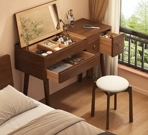 All Wood Dressing Table Small Family 2025 New Bedroom Antique <strong>Bedside</strong> Table Desk Flip Makeup Table <strong>Mirror</strong> - Product Image 2