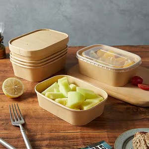 Kraft Paper Waterproof and Oil Proof Disposable Square Salad <strong>Box</strong> Take Away Packaging Fruits Salad Snack Lunch <strong>Box</strong> - Product Image 5