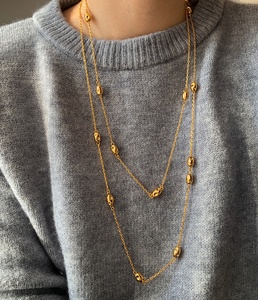 Mode personnalisée plaqué laiton 18k <span class=keywords><strong>or</strong></span> petite boule Double empilée longue chaîne de pull pour femme - Product Image 1