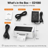 Imprimante d'étiquettes thermiques portable Edoo ED1080 4x6 pouces avec USB/300 dpi en stock pour usage express et en entrepôt