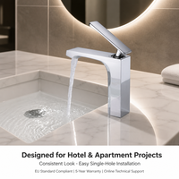 Robinet Mitigeur Moderne Monotrou en Laiton pour Lavabo, Cartouche Céramique, Vente en Gros pour Hôtels et Appartements, OEM ODM