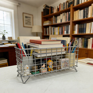 Silver Metal Square <b>Mesh</b> <b>Storage</b> <b>Basket</b> 1 Tier Hollow Office Home Organizer Bathroom Kitchen Countertop Use - Product Image 4
