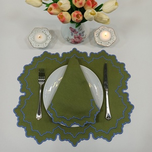 Personalised <b>Table</b> <b>Linens</b> Customized Styling Embroidered Edge Scalloped Hemstitch 100% <b>Cloth</b> <b>Linen</b> Napkins for Hotel Wedding - Product Image 1
