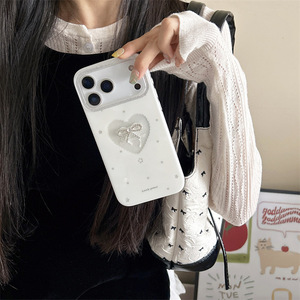 Funda de Teléfono con Lazo Brillante Blanco Suave para iPhone 17 Pro Max/16/15/14, Estilo Femenino y Lindo - Product Image 3