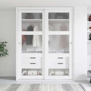 Cửa tủ trượt hai cánh kính cường lực mờ 3 lớp, kích thước 72x80 inch, kèm bộ dụng cụ lắp đặt - Product Image 2