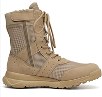 Bottes de combat d'été TSB20 légères en cuir véritable avec semelle extérieure en caoutchouc, doublure en PU, tige en mesh respirante et absorbant les chocs, à lacets