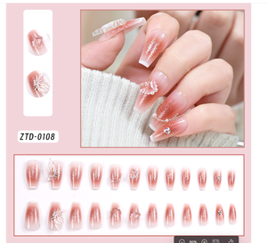 24 piezas 3D Navidad falso prensa corta en las <span class=keywords><strong>uñas</strong></span> flor hecha a mano diamantes de imitación <span class=keywords><strong>uñas</strong></span> postizas cubierta completa acrílico <span class=keywords><strong>uñas</strong></span> suministros - Product Image 2