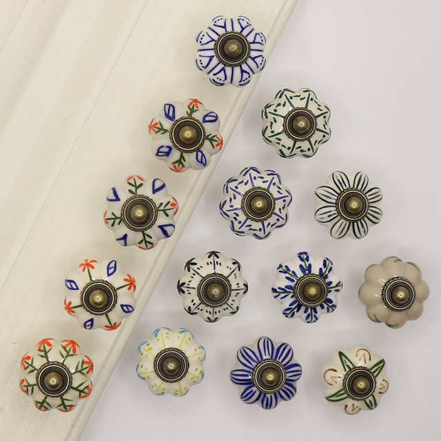 Ceramic Knobs Round Shape Drawer Handles with Antique Bronze Base Pulls  Home Decoration Handles for Kitchen Accessories Handles