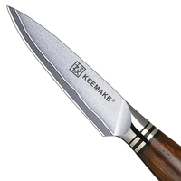 Couteau de cuisine professionnel KEEMAKE en acier allemand haute teneur en carbone de 3,5 pouces, couteau d'office, manche en bois de santal, ambidextre, poli miroir