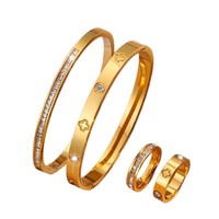 Gelang Cincin Wanita 4 Buah Model Mewah Lapis Elektroplating Baja Anti Karat Berlian Potongan Brilian, Produk Laris Lintas Negara