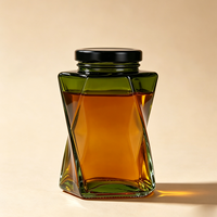 Pot à miel en verre géométrique torsadé créatif de 150/380 ml avec couvercle en métal noir, conteneur de stockage alimentaire unique à facettes pour confiture