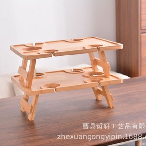 Wooden Foldable <b>Tray</b> With Cup Holders Rectangle 40x29.5x14cm For Drink Food <b>Storage</b> <b>Trays</b> - Product Image 1