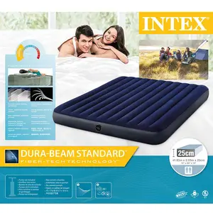 INTEX-colchón de aire 64755, cama de aire de flocado azul, 10 pulgadas, King, Dura-Beam, espiga clásica