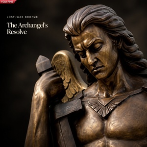 YOUFINE Statue d'archange Saint Michel en bronze pour extérieur, vainquant le <span class=keywords><strong>serpent</strong></span> avec des ailes, pour la place de l'église et le jardin religieux - Product Image 2