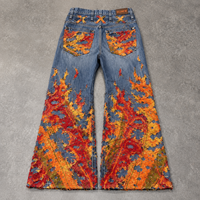 Jeans évasés personnalisés DiZNEW pour hommes, style Y2K, broderie flamme, coupe cloche, denim vintage, streetwear, vaqueros de hombre