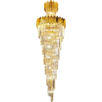 Lustre long pour escalier en colimaçon, villa de luxe, immeuble duplex, salon moderne, lustre en cristal