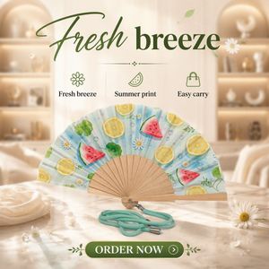 Éventail pliable artisanal d'été 2026, 23 cm, en bois, avec corde, pour la danse, les fêtes, les souvenirs et la promotion d'événements (vente en gros) - Product Image 4