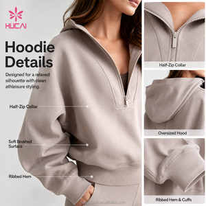Sweat à capuche oversize <span class=keywords><strong>pour</strong></span> femme, demi-zip, en molleton de coton chaud, respirant et <span class=keywords><strong>anti</strong></span>-boulochage, à manches longues, <span class=keywords><strong>pour</strong></span> le sport et la gym - Product Image 2