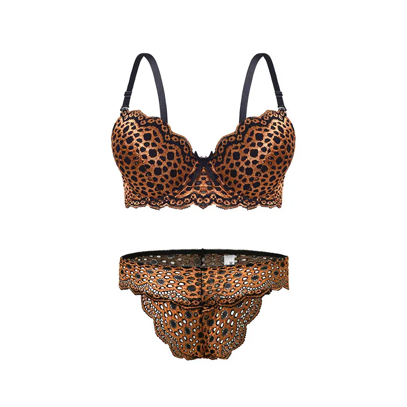 Conjunto de sujetador con estampado de leopardo y Tanga para mujer, ropa interior sexy con estampado de animal, sexy