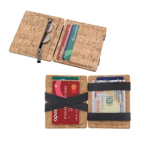 时尚软木产品卡座钱包rfid素食软木魔术钱包卡座带松紧带