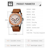 Reloj Multifuncional SKMEI 9327 con Cronómetro, Calendario, Cuarzo, Correa de Acero Inoxidable para Hombre, Estilo Antiguo, Resistente al Agua