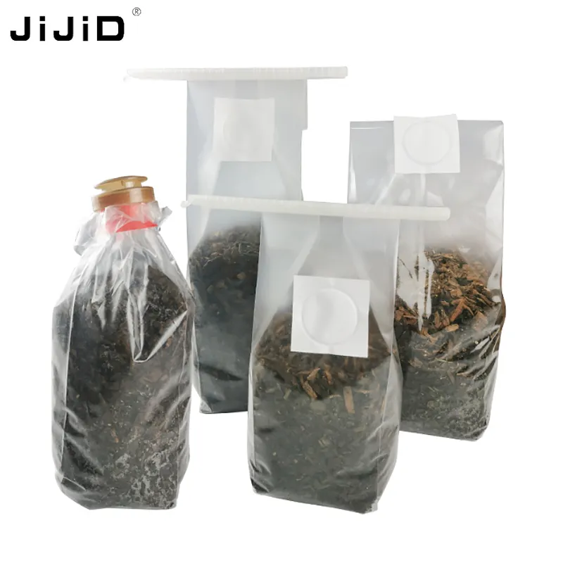 JIJID alta temperatura Pp esterilizable en autoclave bolsa de cultivo de plantas bolsas de cultivo de setas de granja 0,2 micras filtro parche bolsas de sustrato de setas