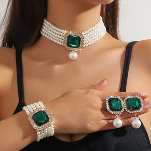 Set di Gioielli di Lusso di Alta Gamma con <span class=keywords><strong>Perle</strong></span> Naturali Bianche Geometriche: <span class=keywords><strong>Collana</strong></span> Girocollo, Orecchini e Bracciale, Grado AAAA, <span class=keywords><strong>Grandi</strong></span> Strati - Product Image 2