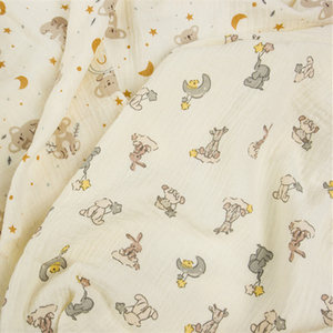 Tela de gasa arrugada con estampado beige 100% algodón de doble capa para vestido material de bebé - Product Image 3