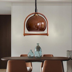 Japanese Style Vintage Glass Chandelier Extendable Retro Island Counter <b>Dining</b> Room <b>Light</b> for Villa Solid Wood for Restaurant - Product Image 2