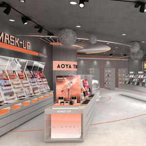 22-SYMLS-A Vitrine pour magasin de produits de beauté Série en acier inoxydable brossé argenté Conception de magasin de cosmétiques pour aménagement de magasin de détail - Product Image 1