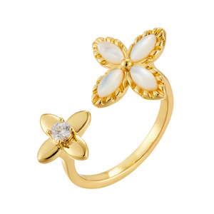 Flower Open Ring Natural Seashell Gold Plated Adjustable Index Finger Ring Elegant Gift Jewelry - Product Image 5