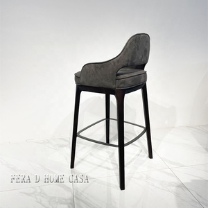 Chaise haute de bar <span class=keywords><strong>en</strong></span> <span class=keywords><strong>bois</strong></span> massif avec revêtement <span class=keywords><strong>en</strong></span> tissu velours - Product Image 6