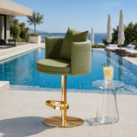 Chaise de bar moderne en cuir, hauteur réglable, tabouret pivotant, dossier côtelé, siège rembourré, base dorée pour salon