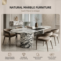 Table à manger hexagonale avec plateau rond en marbre vert panda naturel personnalisé - Durable, idéale pour la maison et la restauration