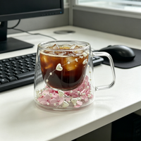Mug à café en verre borosilicate à double paroi, esthétique, avec fleurs séchées, sans BPA, isolé, sûr pour les aliments, design tendance avec perles, cadeau