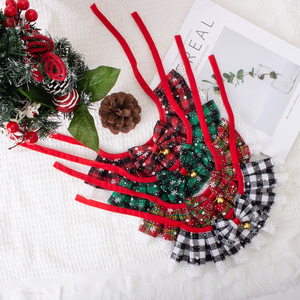 Christmas <strong>Plaid</strong> Pet <strong>Bandana</strong> with Bells &amp; Lace - Cute Holiday Scarf Outfit for Small Dogs &amp; Cats Winter Party Photo Props - Product Image 6