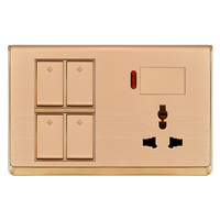 Boîtier de commutation 4 modules pour PC, design de luxe doré, norme britannique, avec bouton-poussoir et indicateur, et variateur de lumière