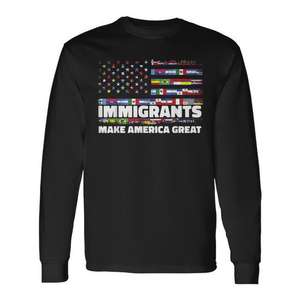 T-shirt à manches longues avec motif du drapeau américain pour les immigrants Make America Great - Product Image 1