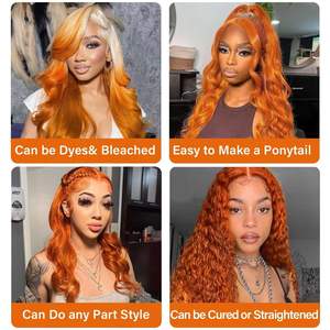 Perruques en cheveux humains Remy 13x4 Lace Front Orange Gingembre, douces, densité 180%, longues bouclées, sans colle, pour femmes, vente en gros - Product Image 4