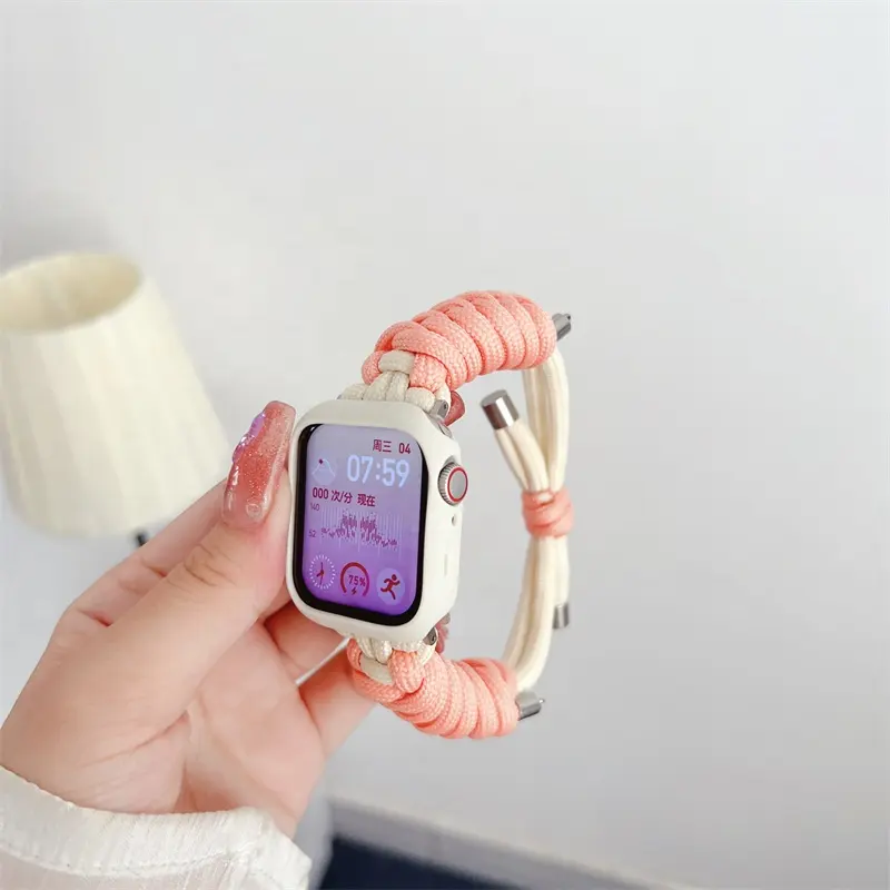 Nylon Trançado Loop Strap para Apple Watch 44mm 38mm 40mm 42mm 45mm Tecido Watch Replacement Band Watch Acessórios