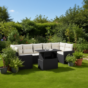 Ensemble de canapés de jardin en rotin noir 6 places avec rangement, mobilier d'extérieur au design contemporain - Product Image 3