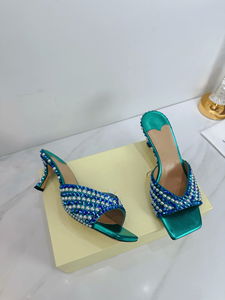 Zapatos Jimmy de Alta Calidad y Moda con Acabado Satinado Metálico, Punta Cuadrada, Tacones Altos Delgados, Fáciles de Poner y Quitar - Product Image 3