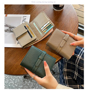 Portefeuille court pliable pour femme en cuir pleine fleur, multifonctionnel, avec cordon de serrage, grande capacité - Product Image 5