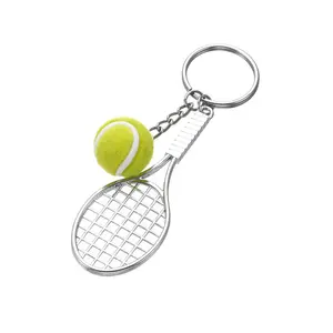 प्रचार 3d टेनिस गेंद चाबी का गुच्छा खिलौने खेल टेनिस रैकेट कुंजी अंगूठी