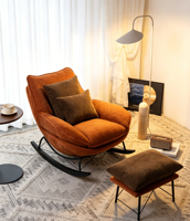 Fauteuil inclinable à bascule de luxe moderne en forme de cocon avec ottoman, revêtement en chenille moelleuse, dossier ergonomique incurvé, pour salon