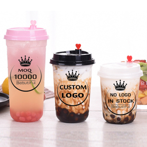 Custom print logo Plastic bubble tea cup 16oz 500ml 24oz 700ml Thick smoothie milk tea boba cup disposable plastic cup with lid